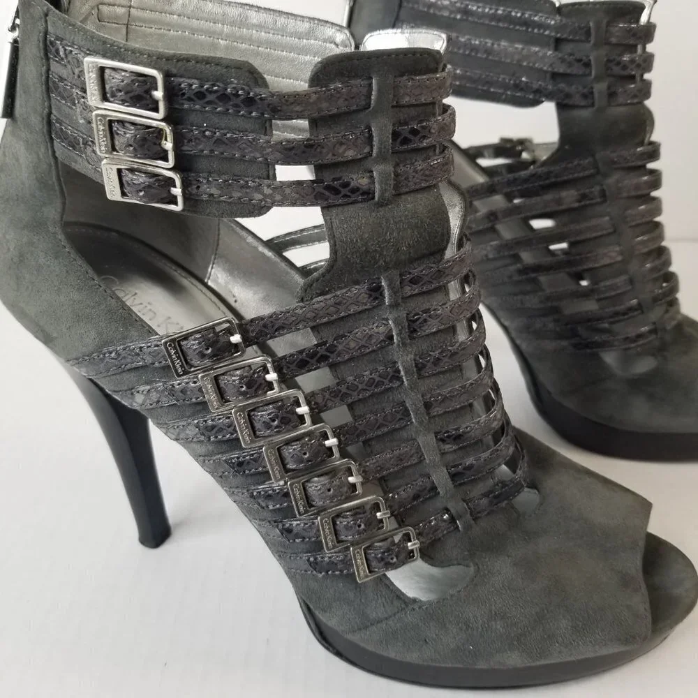 Calvin Klein Danica Platform Stiletto Heels Pumps Grey Suede Date Night Sz 9.5 - Picture 8 of 16